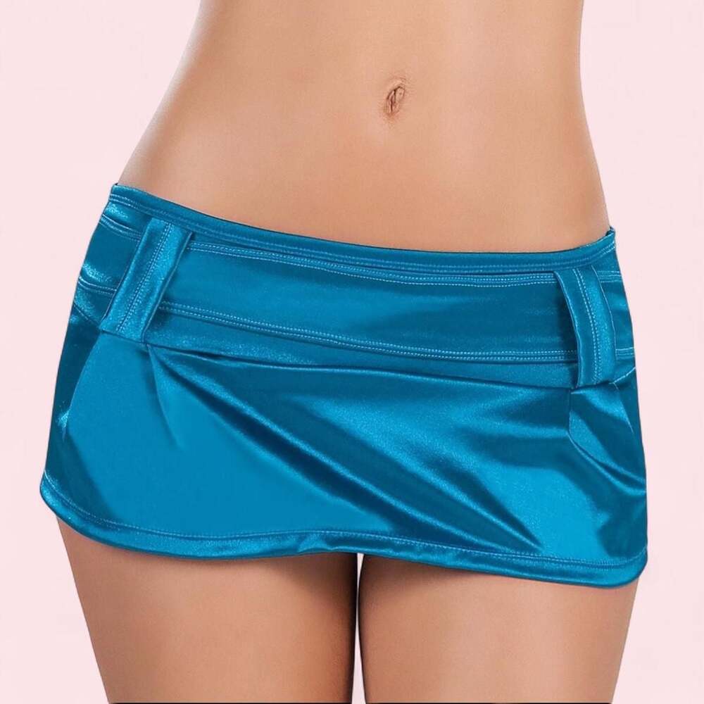 Vintage Y2K Espiral Deadstock Turquoise Metallic Micro Mini Skirt - Size S/M